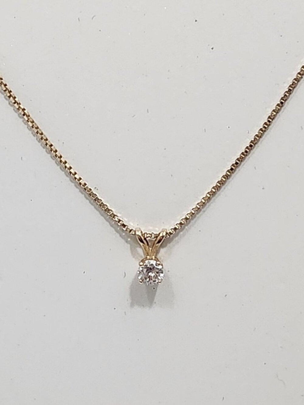 14K Solid Gold .15 Carat Diamond Solitaire Pendant Box Chain 20" Length